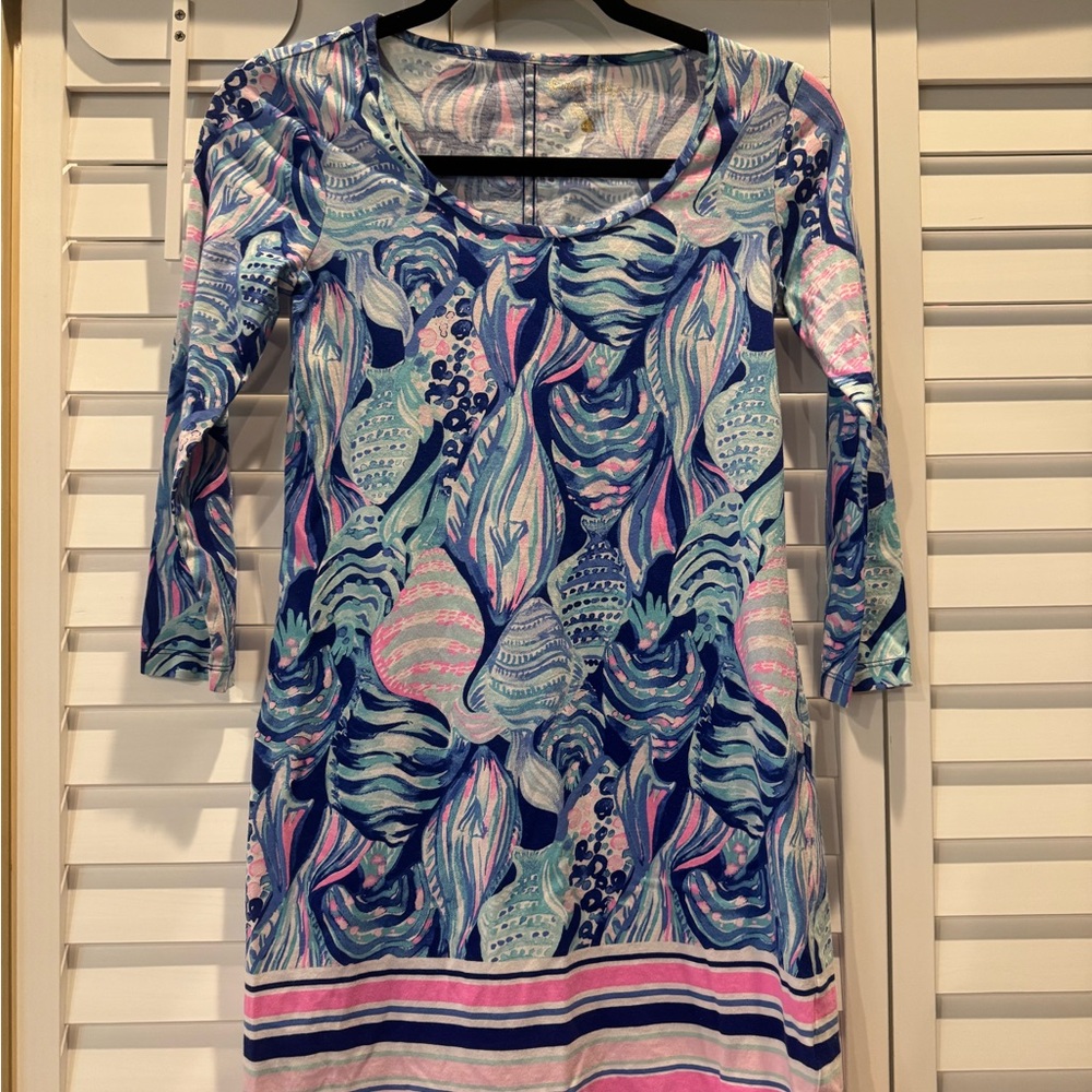 Lilly Pulitzer Beacon dress 3/4 sleeve twilight blue scale up print xxs
